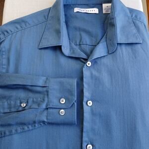 John Henry Long Sleeve Casual Dress Shirt M blue jacquard button-up cotton blend